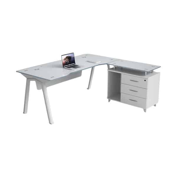 Evergreen Corner Glass Modern Office Desk Table - Image 2