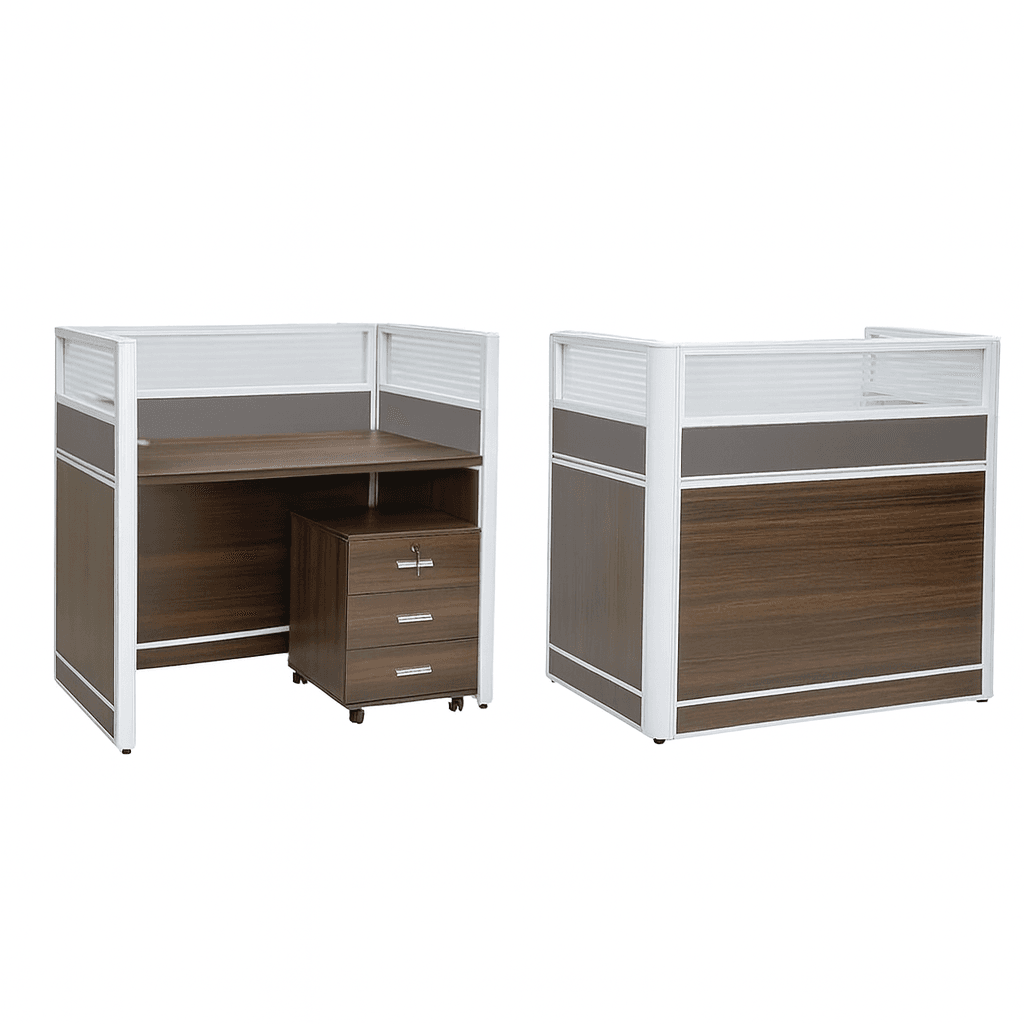 EG-235 Cubicle Reception Desk Coffee Color Finish Cubicle Single Line Fixing Office Workstation - Image 1