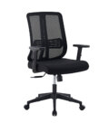 Ergonomic mid-back office chair with breathable mesh backrest, lumbar support, cushioned seat, and adjustable armrests, ideal for comfort and long hours
