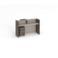 C-Type Reception Counter in Walnut and Khaki Finish – Modern Office Front Desk