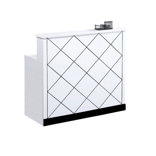 DiamondFront Modern Reception Desk – White Gloss Finish - Image 1