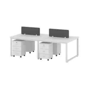 Modern 4-person white workstation desk with dividers and drawers