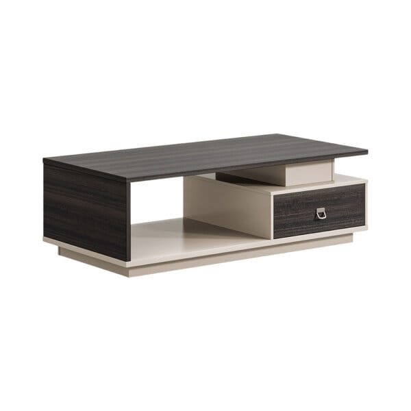 120x60x45 cm rectangular coffee table with walnut top and beige base