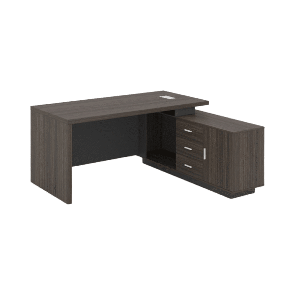 Executive L-Shaped Office Desk Walnut & Grey Finish with Modern Panel Design - Image 2