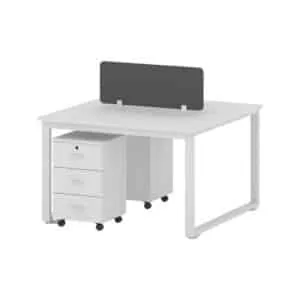 Modern 2-person workstation desk with divider and drawer