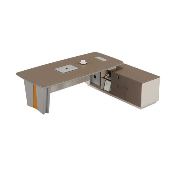 NovaEdge Executive Office Desk Grey Oak & Khaki Finish - Image 2